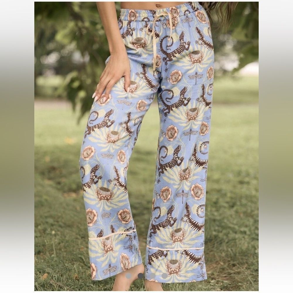 Anthropologie x Victoria Garcia Whimsical Floral Flannel Pajama Sleep Wide Leg